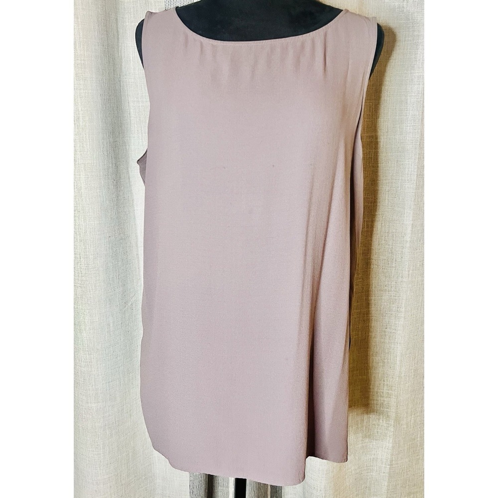Eileen Fisher Silk Georgette Crepe Bateau Neck Long Shell Tank Top L Purple Gray